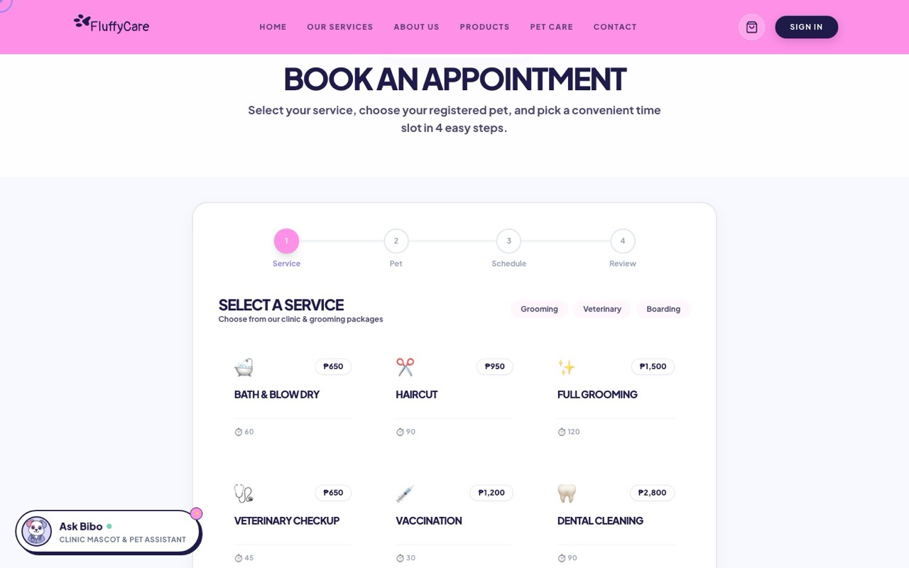Four-step appointment booking